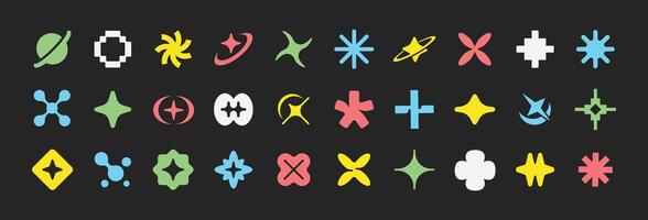 Trendy geometric shape elements. Colorful, Groovy, modern, brutalism. Y2k retro style. vector