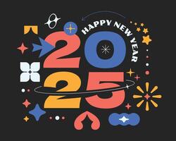 2025 New year colorful text. Shape geometric trendy element party. Groovy design Y2k style. vector