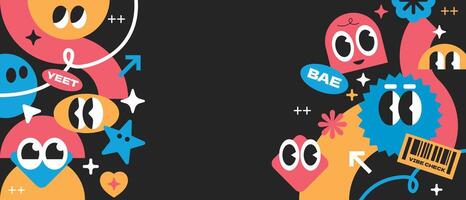 Geometric trendy background. Character cartoon fresh design. Funny and groovy element art. vector