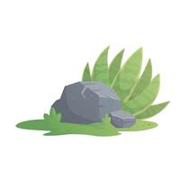 Beach landscape with stone and tropical plant sansevieria on grass isolated on white background. cartoon tropical forest palms icon for game design, templates, prints vector