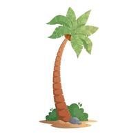 Curved coconut palm in sand beach landscape with gradient isolated on white background. cartoon tropical tropical forest palms icon for game design, templates, prints vector