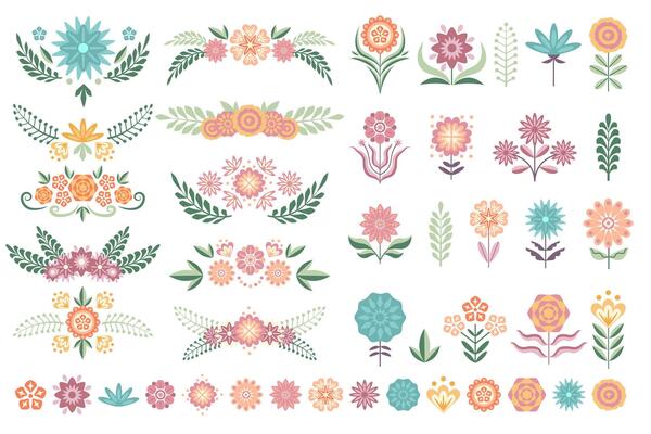 Stylized floral illustrations and leafy dividers are bringing a lively and celebratory vibe with their vibrant colors and folk art aesthetics