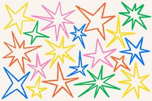 Random star shapes. Abstract hand drawn crayon irregular elements. Cartoon outline burst. paper cut spiky geometric figures. vector