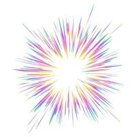 Light burst with rainbow prism effect. Halo flare sparkles of crystal on white background. radial holographic color explosion. Comic speed lines glare beams with sparks and neon reflection. vector