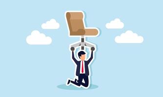 A businessman struggles to lift an office chair, illustration of carrying the heavy burden of maintaining performance in business tasks vector
