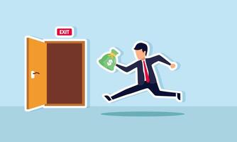 businessman carrying a money sack running toward the exit, illustration of completing a business project and taking profit vector