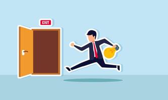 businessman carrying a lit lamp running toward the exit, illustration of an idealist maintaining business ideas and innovations vector