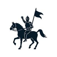 A knight riding on a horse with a flag vector