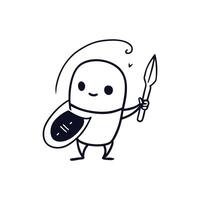 A cartoon character holding a sword and shield vector