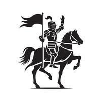 Knight on horseback with flag and sword vector