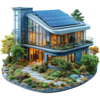 Modern House with Solar Panels on Roof, Isolated on Transparent Background png