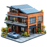 Modern House with Solar Panels on Transparent Background png