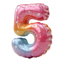 Rainbow Number 5 Balloon on Transparent Background png