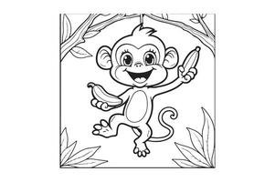 a monkey in the jungle coloring page vector