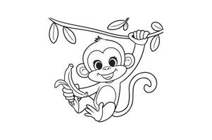 a monkey is hanging on a branch coloring page vector