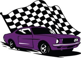 purple car with a checkered flag on it vector