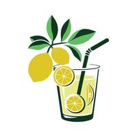 lemon branch art with green leave vector