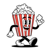 A cartoon retro character is walking in a red and white popcorn bucket vector