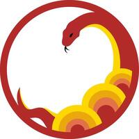 Abstract and Traditional red and yellow snake symbol in Circular frame for Year of the Snake suitable for Chinese New Year celebrations vector