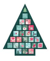 Christmas Advent Calendar for 24 days. Christmas decorations. Christmas tree shaped advent calendar vector
