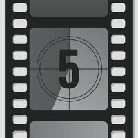 Countdown film strip frame with number five. Retro cinema movie timer counter vector
