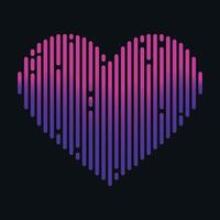 Gradient colored sound wave heart icon on black background. Music equalizer vector