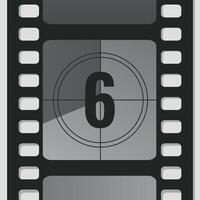 Countdown film strip frame with number six. Retro cinema movie timer counter vector