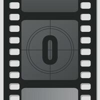 Countdown film strip frame with number zero. Retro cinema movie timer counter vector