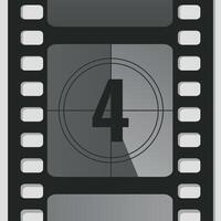 Countdown film strip frame with number four. Retro cinema movie timer counter vector