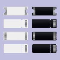 Abstract blank tickets or coupons in black and white colors. Ticket templates in different shapes with barcode vector