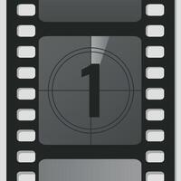 Countdown film strip frame with number one. Retro cinema movie timer counter vector