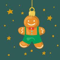Retro Christmas tree ornament shaped like a gingerbread man. Gingerbread cookie. vector