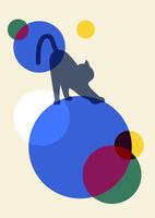 Cute cat silhouette aesthetic boho style. Kitty on colorful blobs 2d illustration vector