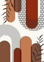 Aesthetic illustration with arch shapes and foliage. Modern abstract geometric simple art vector