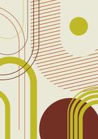 Abstract mid century poster with geometric neutral shapes. Modern boho minimalist art vector