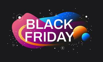 Black Friday banner concept with a black background and bright abstract gradient shapes. Creative design template for the shopping season vector