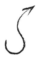 Rounded and arched arrow up right. Hand drawn charcoal arrow. vector