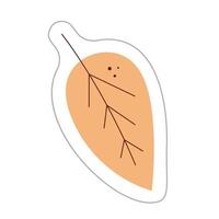 Sticker with doodle abstract autumn leaf oval shape. Color flat illustration. vector