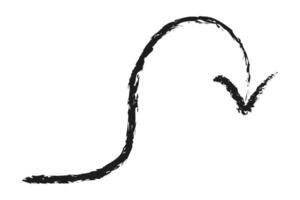 Arc shaped arrow with a downward turn. Hand drawn charcoal arrow. vector