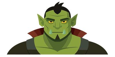 Fantasy orc character. Evil ugly ogre. Angry troll, fairy tale gremlin face. Cartoon green goblin warrior vector