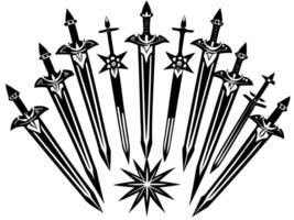 Sword weapon simple outline collection. Battle blade and dagger vintage set. Black medieval ancient symbol vector