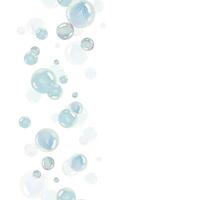Blue water bubbles of different sizes and tones in a chaotic order. Watercolor illustration drawn by hand. Seamless border vertical, pattern, endlessly repeating ornament, on a white background vector
