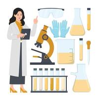 Laboratory set Scientists and experimental equipment Science lab elements illustration vector