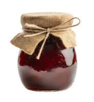 fatti in casa marmellata nel un' bicchiere vaso con tela ruvida e spago isolato su trasparente sfondo png