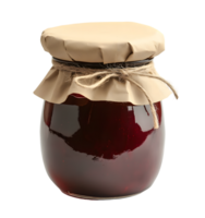 fatto a mano rosso marmellata nel un' vaso con Marrone carta coperchio e spago isolato su trasparente sfondo png