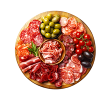 Delicious Antipasto Board with Assorted Meats and Snacks isolated on transparent background png