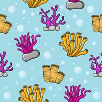 seamless pattern with an underwater theme containing illustrations of various cute coral reefs vector