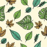 seamless pattern illustration of various shapes of leaves vector