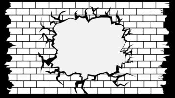 black and white background with a brick pattern arranged with a large crack in the middle vector