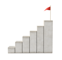 Concrete stair steps rise progressively, culminating in a red flag positioned on the highest step, symbolizing success isolated on transparent background png